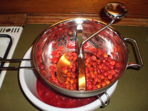 Mehlbeeren und Dirndln für Marmelade passieren.