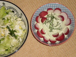 Aufstrich und Salat mit Wildkräutern